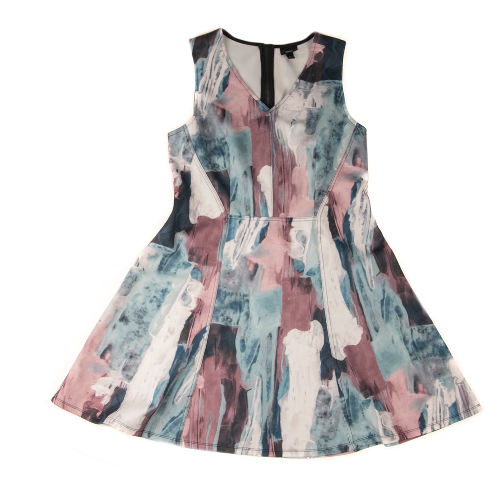 Paintstroke Scuba Dress in Lavender and Teal